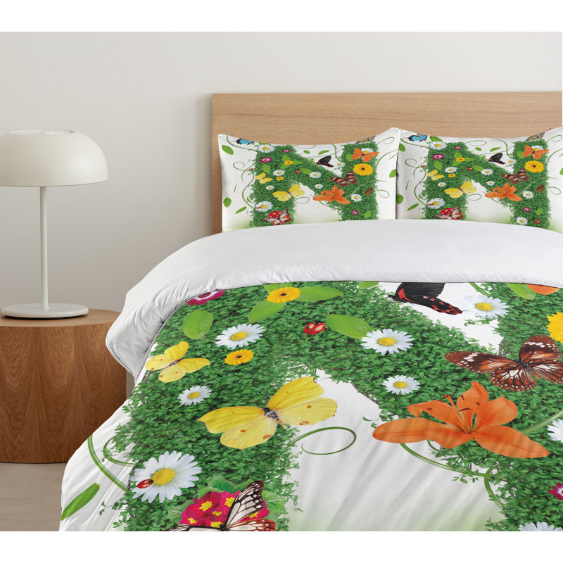 Green Multicolor Floral Queen Duvet Cover Set with Pillow Shams