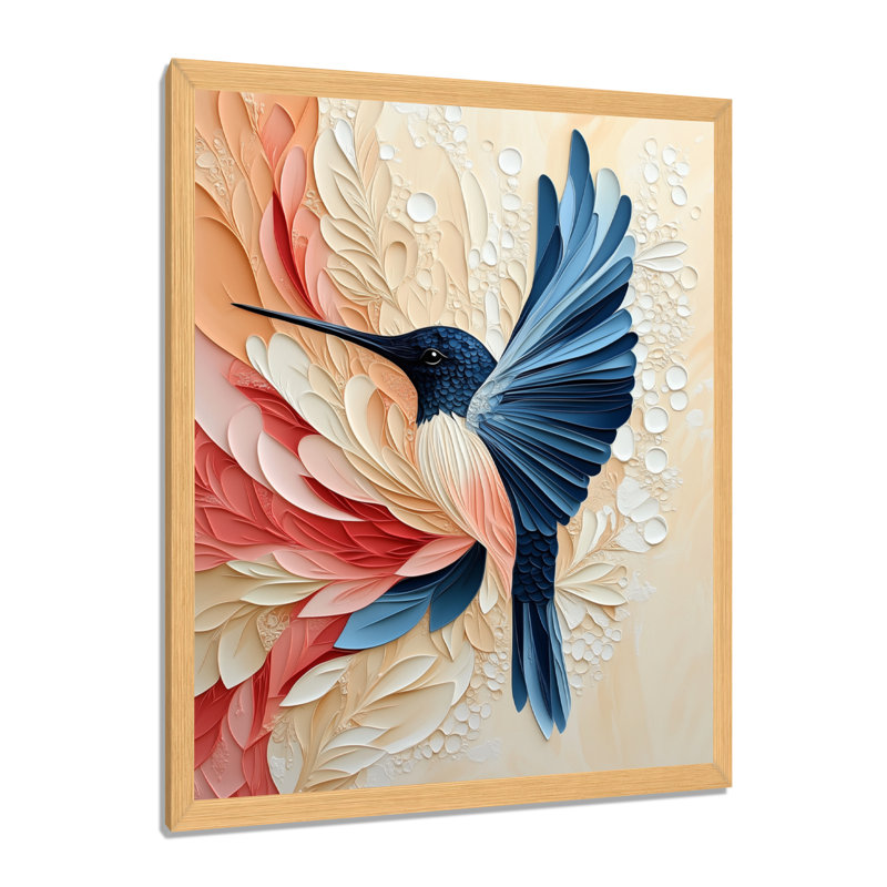Colibri dans la lumière émeraude I - Tableau encadré d'oiseau bleu, 32" H x 24" W, Natural Picture Framed