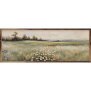 Valley With Flowers Center Framed On Wood