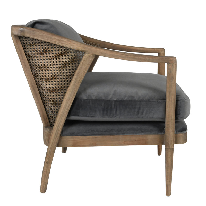 Gray Velvet Handcrafted Accent Chair with Wood Legs