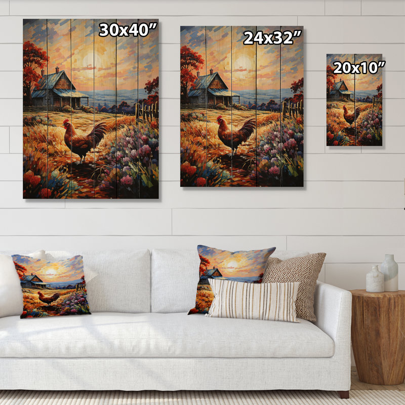 «Roaster Barnyard Serenade III», reproduction sur bois, H 32 po x l 24 po x P 0,78 po