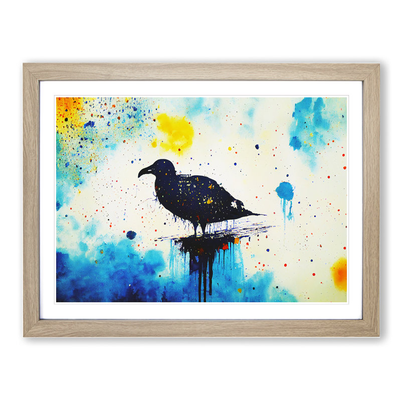 Seagull Splash Abstract - Single Picture Frame Painting, 46cm H x 64cm W x 2cm D, Oak