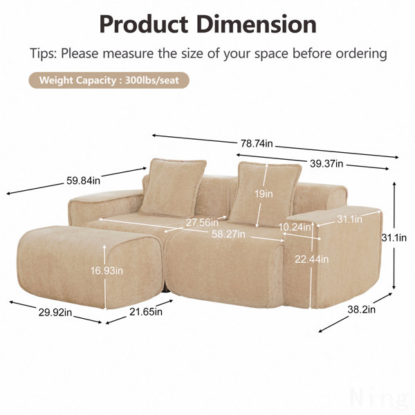 Latitude Run® Modular 2 Seat L Shape Sectional Boneless Sofa With ...