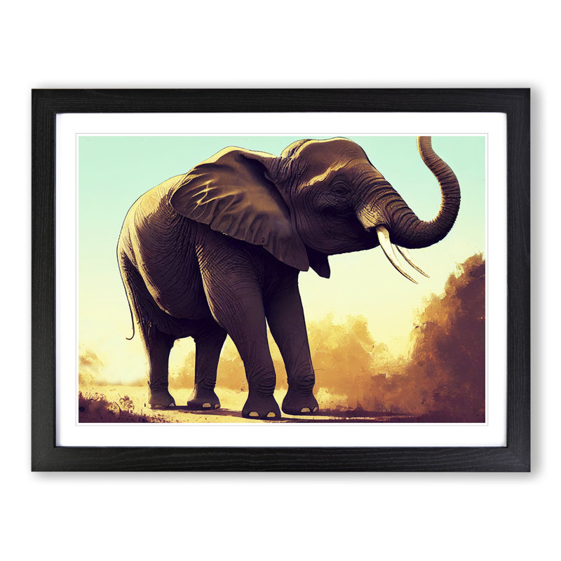 Elephant Portrait - Single Picture Frame Print, Black , 46cm H x 64cm W x 2cm D