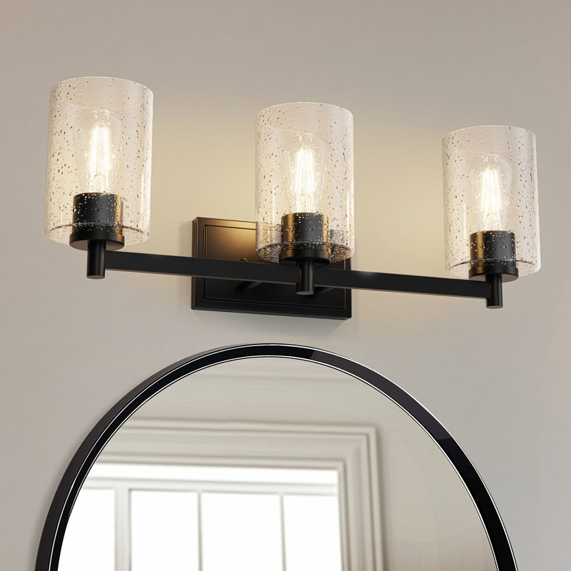 24 inch Aftin 3-Light Black Vanity Light with Clear Glass Drum Shades for Bathroom, Living Room, Foyer