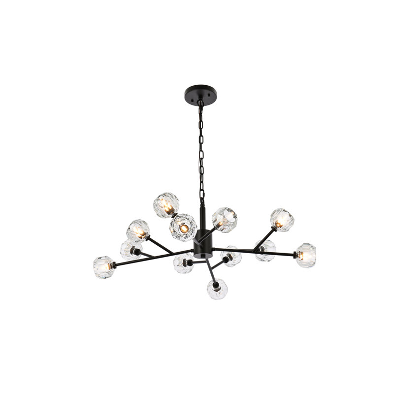 Luminaire suspendu unique à 12 lumières Akisha, Noir