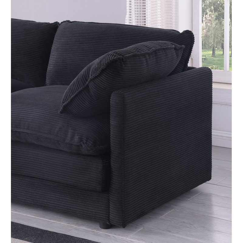 142” W Oversized 6-seater Composable Modular Sofa With 2 Ottomans, Black Corduroy