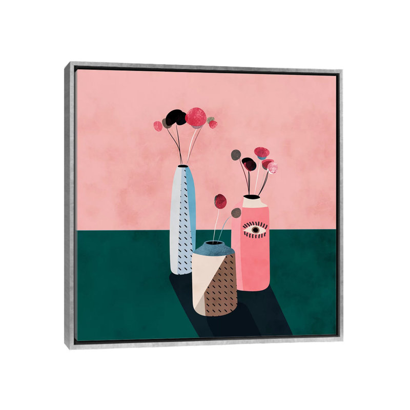 «Floral Minimal III» par Ana Rut Bré - impression d'art graphique, H 37 po x l 37 po x P 1,5 po, Toile avec cadre argenté