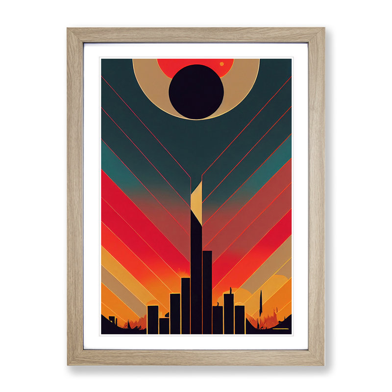 Splendid Art Deco Sunset No.1 - Framed Print, 46cm H x 34cm W x 2cm D, Oak Framed