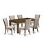 Ensemble de table de salle à manger moderne 7 pièces composé d'une table rectangulaire en bois rustique et de 6 chaises rembourrées en tissu de lin brun clair, noyer antique-666724492-542502511-666754225