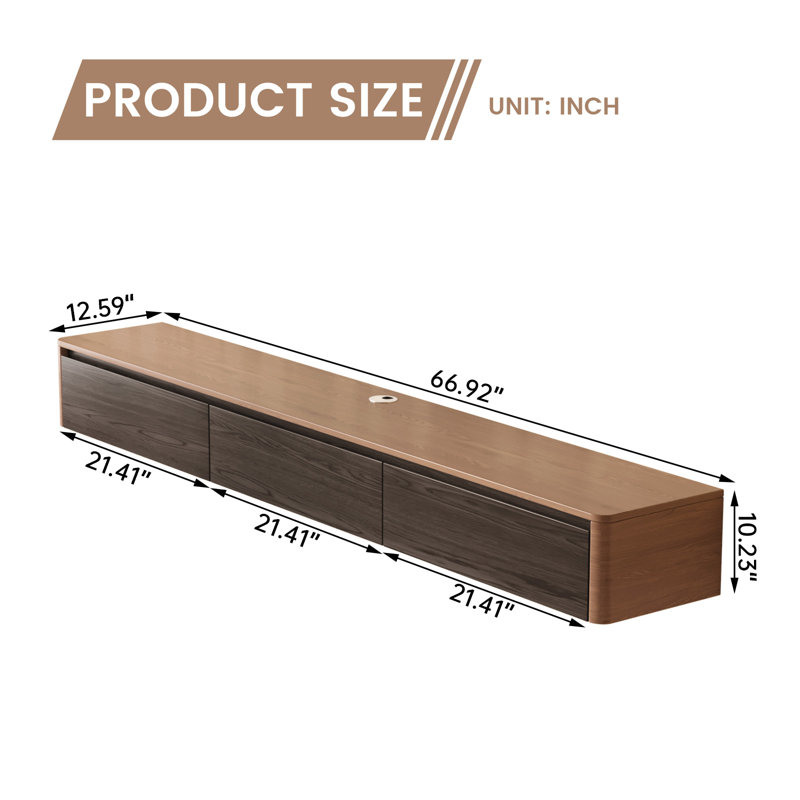 66.9" Floating Tv Stand For Tvs , Walnut
