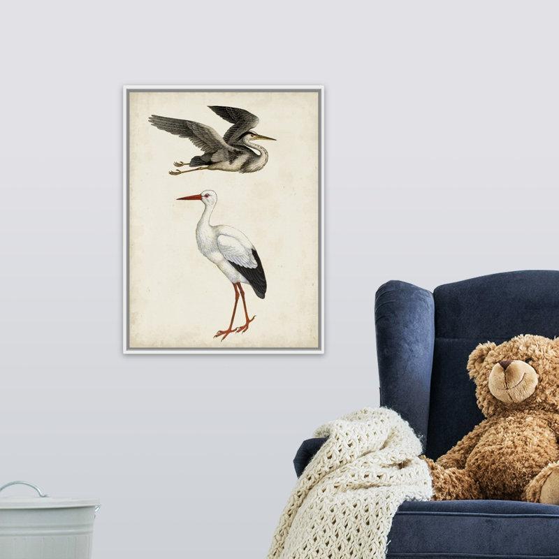 Art sur toile Egret and Heron Kids, H 24 po x l 18 po x P 1,2 po, Cadre pour toile flottant blanc