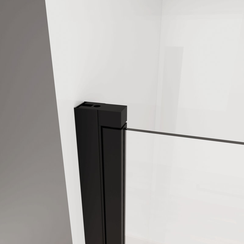 Porte de douche pivotante sans cadre 28 po x 72 po, verre trempé 1/4 po, largeur réglable, installation réversible, noir mat
