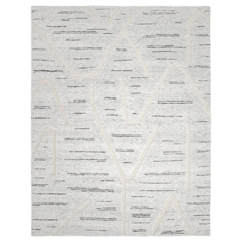 Abstract Area Rug in Light Gray/Black, Rectangle 9' x 12'