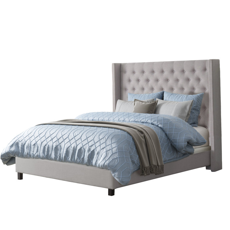 Alfreton Upholstered Wingback Bed, Queen, Gray