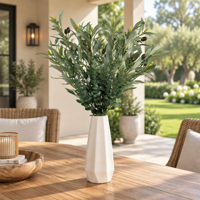 16-Piece Artificial Olive and Eucalyptus Stems Set, Faux Greenery Branches for Vase Arrangements, Farmhouse Home Decor, Wedding Centerpieces and Table Decorations