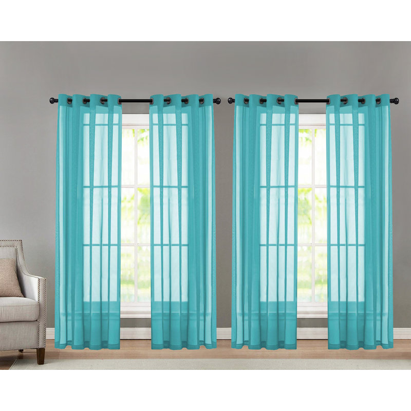 Panneau de rideau transparent d'intérieur à œillets Krenzke, Turquoise
