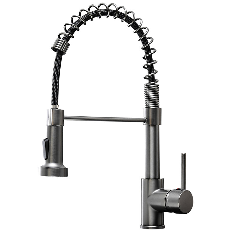Robinet de cuisine en frêne avec poignée rétractable, poignée simple, arche haute, rotation commerciale sur 360 degrés, noir mat, évier