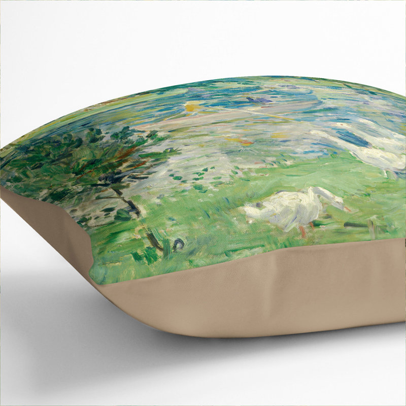 Girl In A Boat With Geese Square Throw Cushion, 40cm H x 40cm W x 15cm D, Stone