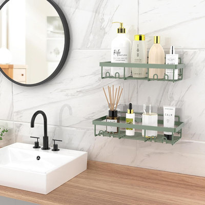 Support de rangement pour tablette de douche, panier de tablettes de salle de bain noir auto-adhésif, accessoires de rangement pour la maison et l'intérieur de la maison de campagne, accessoires de camping First