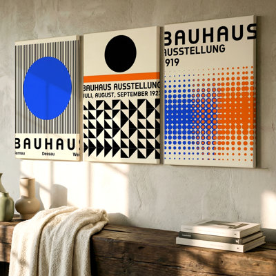Art mural abstrait géométrique 3 pièces avec formes et couleurs audacieuses, 3 pièces pour le salon, la chambre à coucher, le bureau et la maison