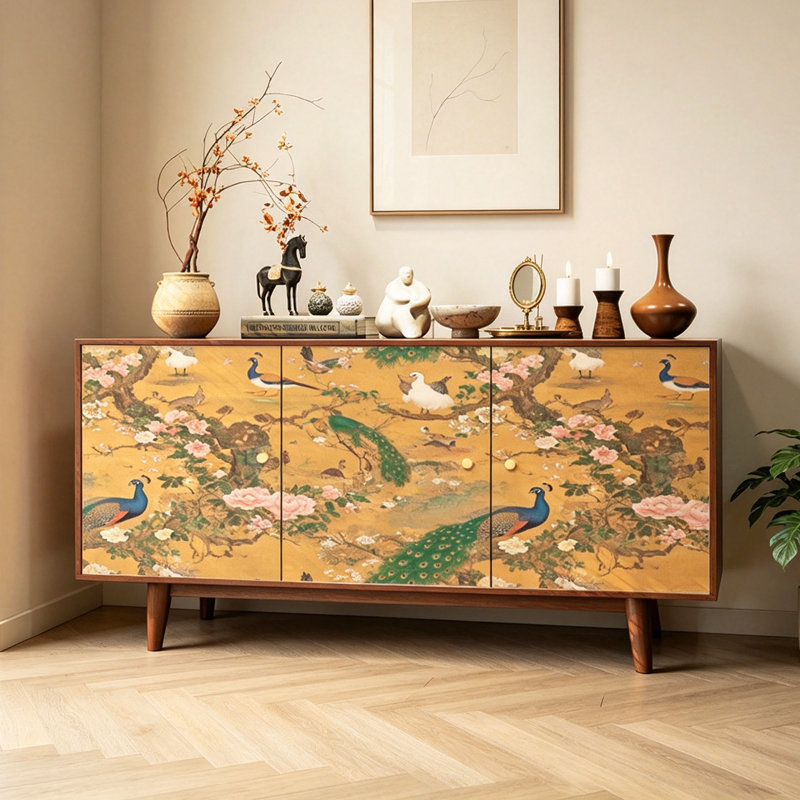 Buffet rectangulaire en bois massif peint rétro