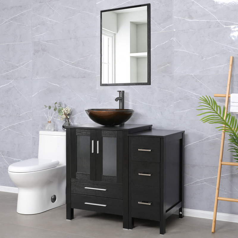 Ensemble de meuble-lavabo simple 3 po avec lavabo vasque, robinet, bonde 3 po 3, Noir