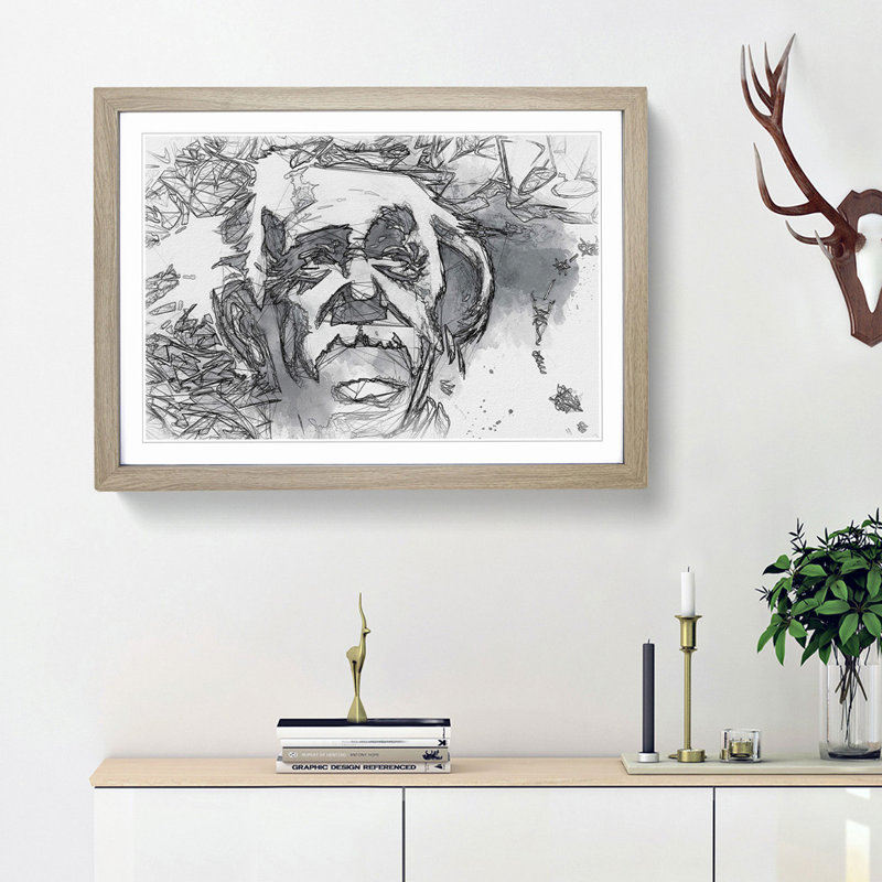 Albert Einstein Graffiti in Abstract - Picture Frame Drawing Print, Oak Framed, 62cm H x 87cm W x 2cm D