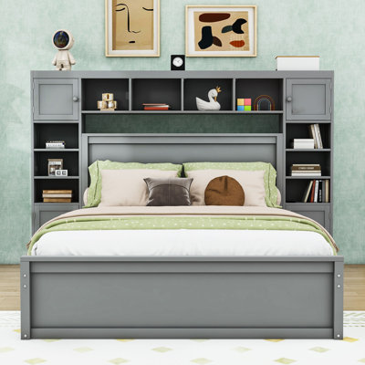 Queen Bed with Built-In Outlets and Storage Drawers and Shelves
