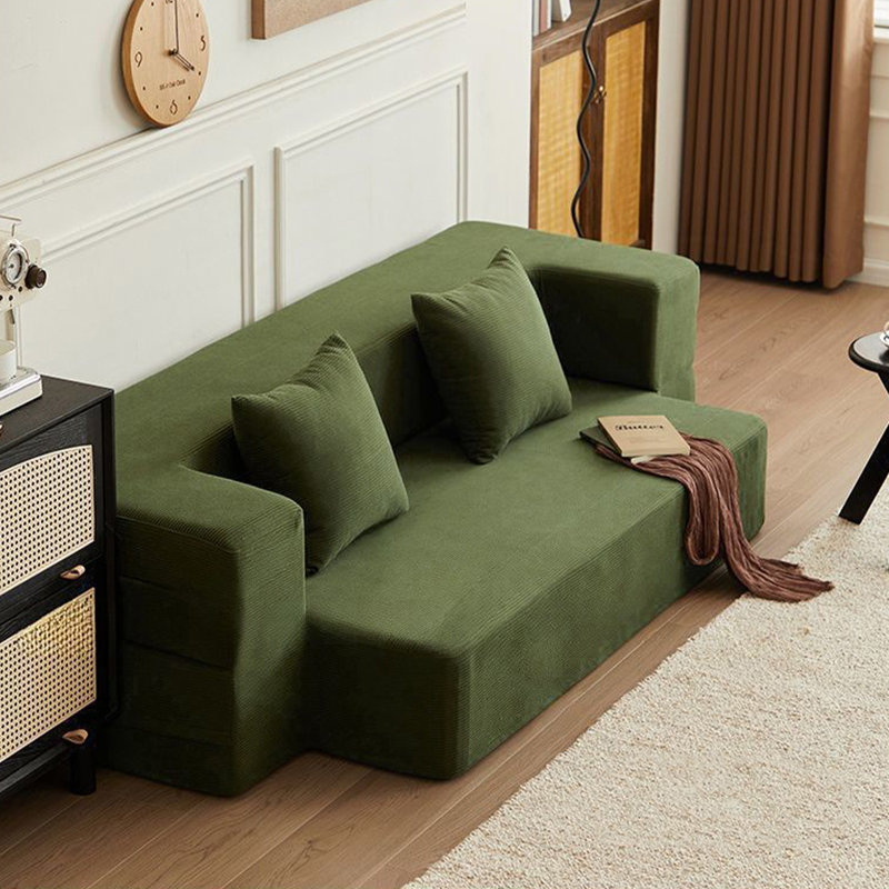 Canapé de salon vintage en velours côtelé pliable, 59.1" W