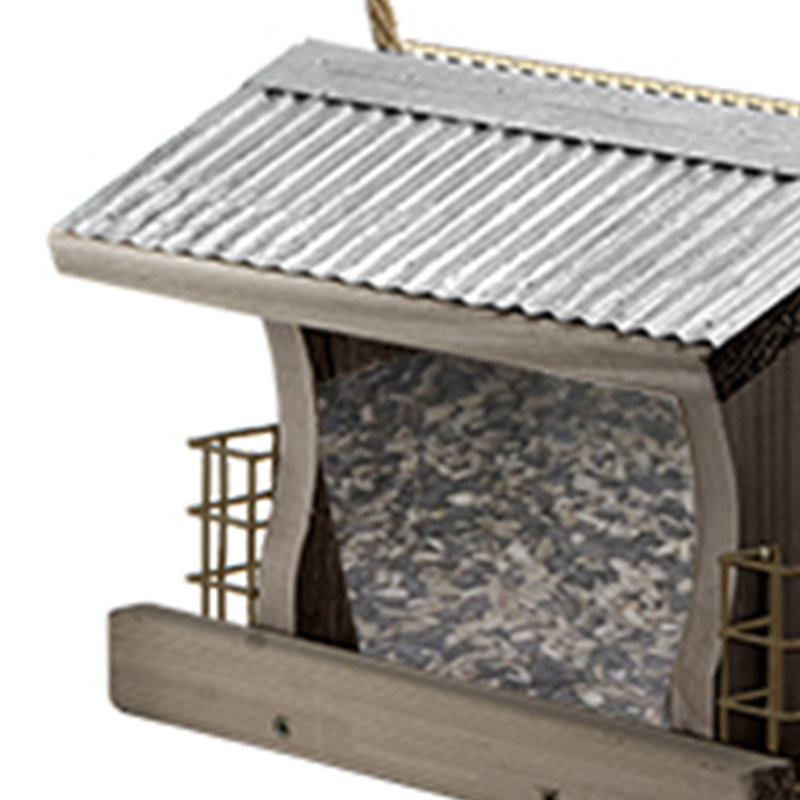 Wood Hanging Hopper Bird Feeder