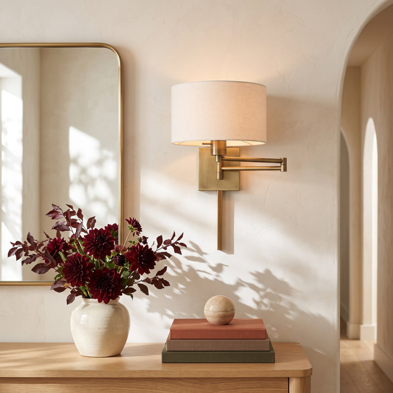 Kevyn 1 - Light Dimmable Swing Arm, Oatmeal, Antique Brass
