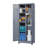 Broom Storage Cabinet With Locking Doors And Shelves, 65" H Metal Storage Cabinet With Hanging Rod & S-Hooks, Cleaning Tool Storage Cabinet Grey-1442235709