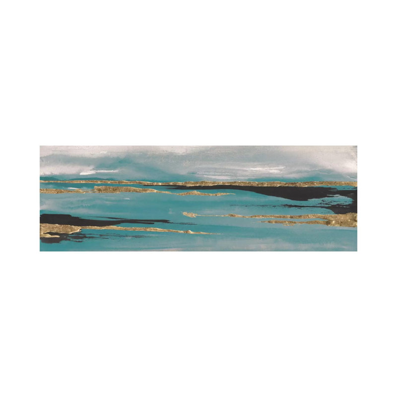 Gilded Storm Teal Grey II by Chris Paschke - Wrapped Canvas Panoramic Painting, 121.92 cm H x 40.64 cm W x 1.91 cm D