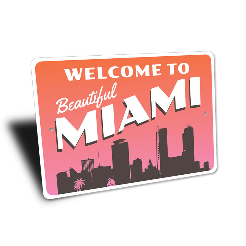 Magnifique panneau en aluminium de Miami, H 10 po x l 14 po x P 0,04 po