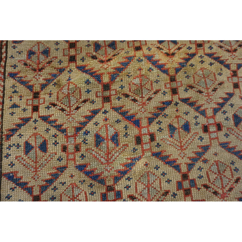 Light Cream Color Antique Caucasian Tribal Geometric Shirvan Rug