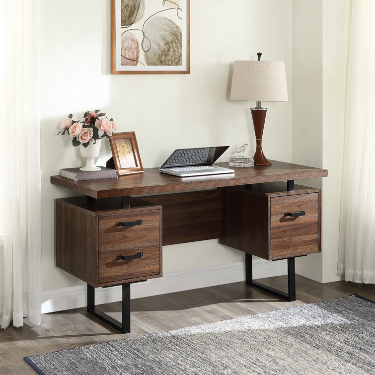 Debanhy Writing Desk Modern Office Desk with 4 Drawers 17 Stories Color (Top): Walnut