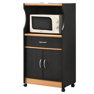 Rolling Kitchen Cart with Microwave Shelf, Utensil Drawer, Interior Cabinet Storage Space and Locking Wheels