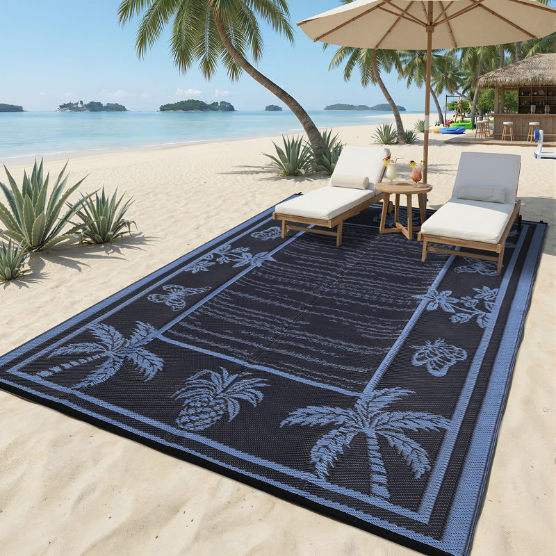 Tapis d'extérieur Botanical Reversible, Rectangulaire 8 pi x 10 pi, Noir