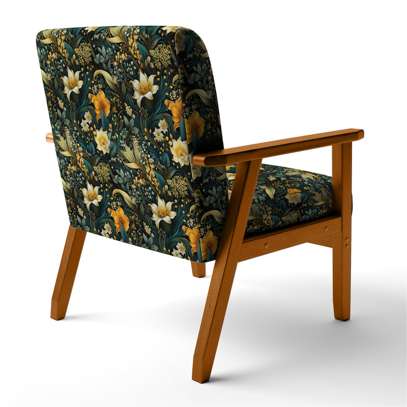 Chaise avec accoudoirs rembourrée bohème et éclectique Contemporary Nature Paisley, Accoudoirs carrés bruns