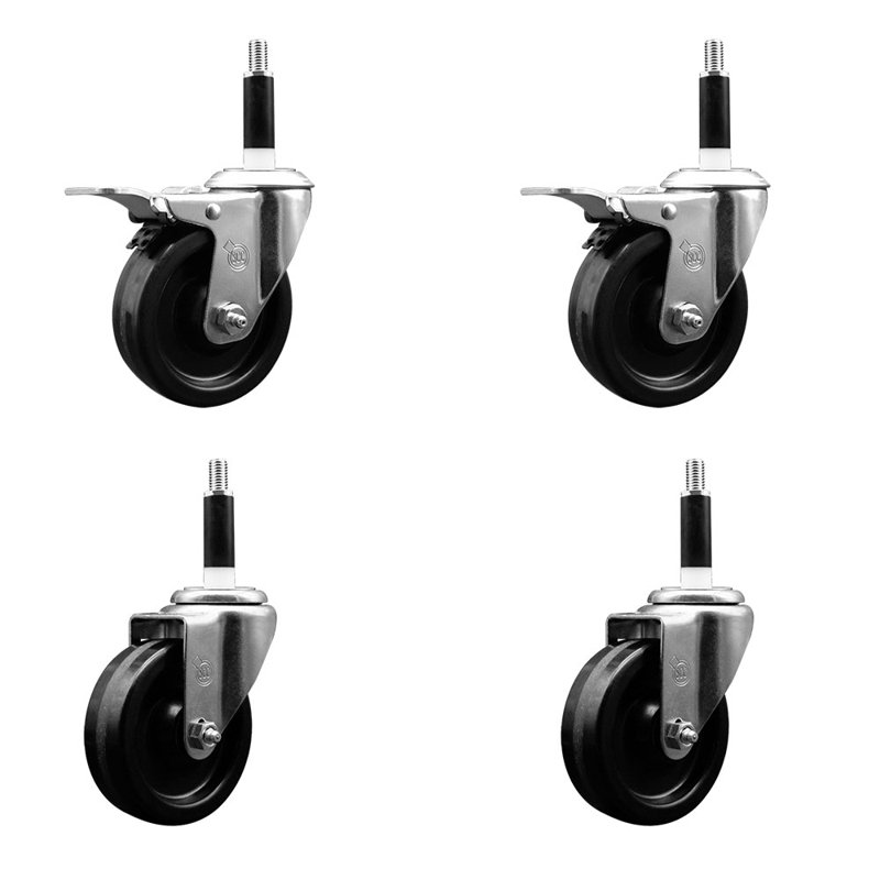 4 Inch Phenolic Swivel 7/8 Inch Expand Stem Caster Set 2 Total Lock Brakes