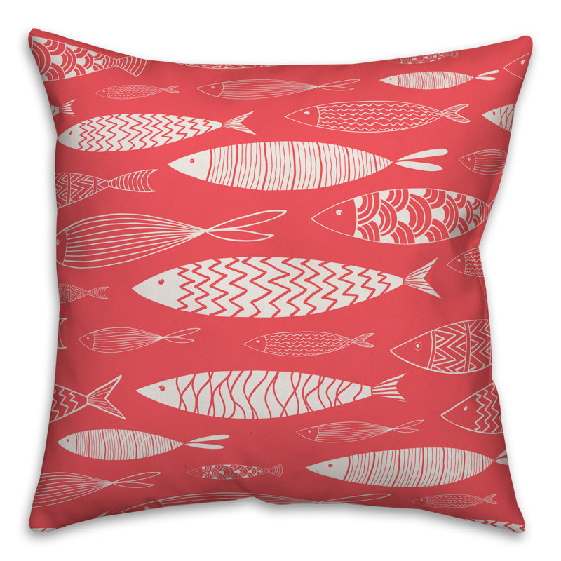  Coussin intérieur / extérieur School of Fish, 16 po x 1 po, Blanc / rouge chinois, Polyester / Bourre en polyester