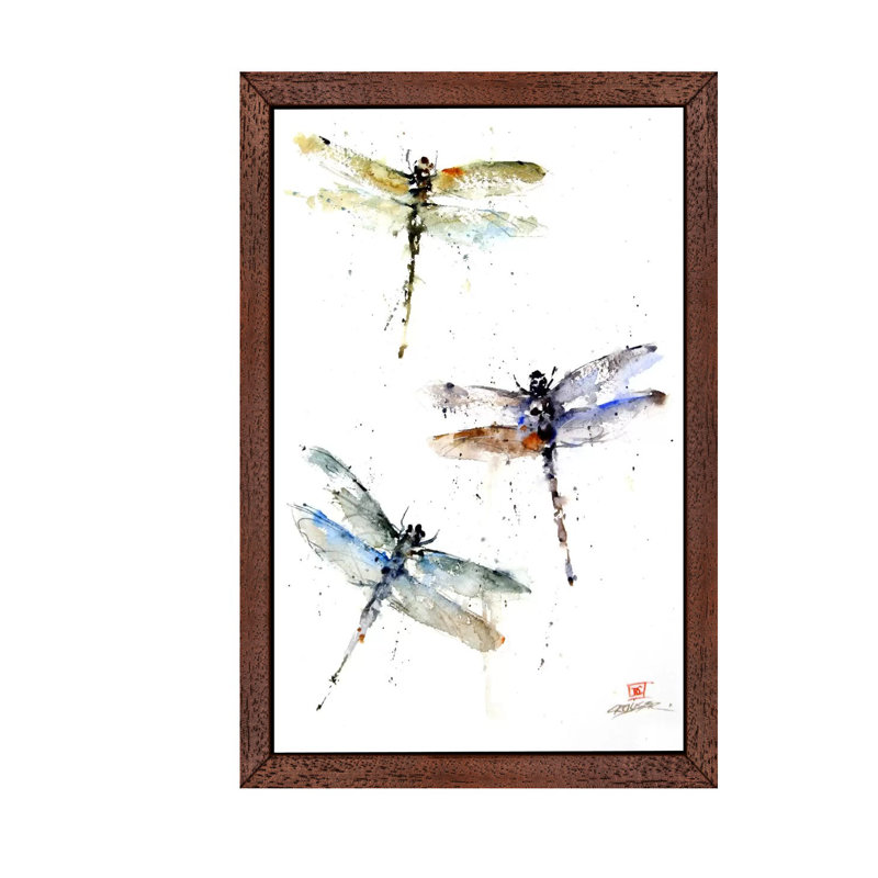 Dragonflies 1 Piece Painting on Canvas, 66.04 cm H x 45.72 cm W, Brown Framed