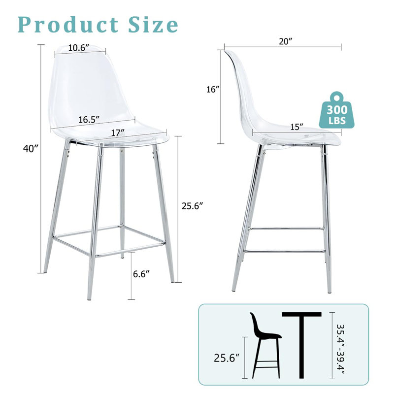 25.6" Modern Bar Stools with Metal Frame（Set of 4）, Silver, 4