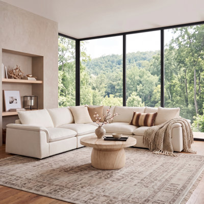 Cioffi 114"W Oversized L Shaped 5 Piece Down Blend Modular Cloud Sectional Sofa with Removable Cushion Cover