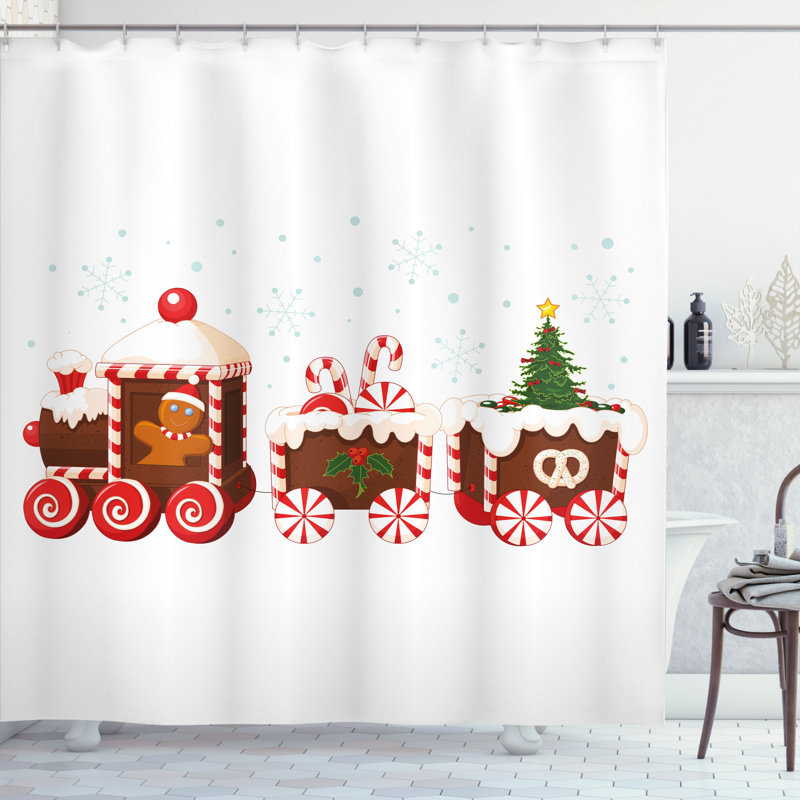 Rideau de douche simple christmas bonbon train, H 70 po x l 69 po