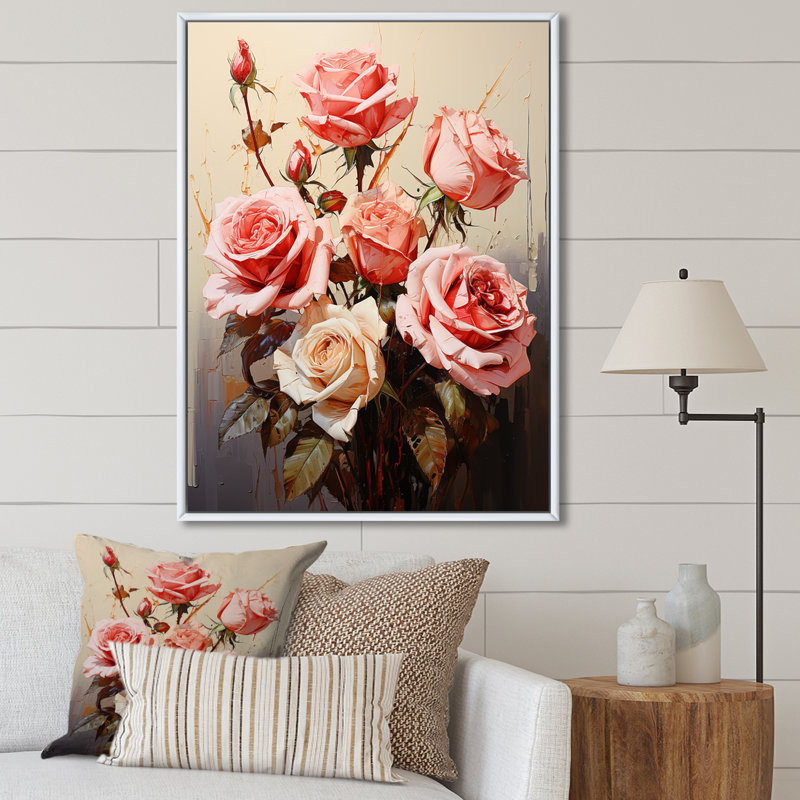 Bouquet de roses ravissantes Brantcairn, H 20 po x l 12 po x P 1 po, Cadre flottant blanc