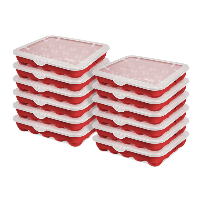 Sterilite 20 Compartment 3 Inch Ornament Storage Case with Lid, Red (12 Pack)