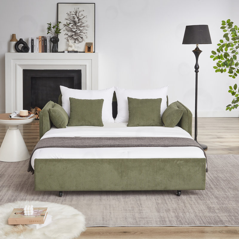 Canapé-lit avec lit escamotable et poches latérales, Vert