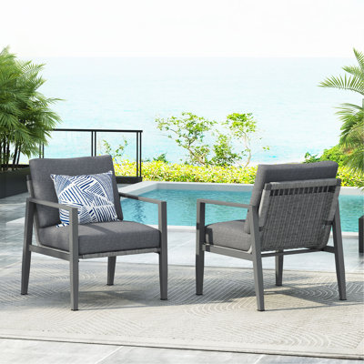 Ensemble de 2 chaises longues en aluminium avec des accents de corde élégants et des coussins confortables, parfaits pour les espaces intérieurs et extérieurs modernes